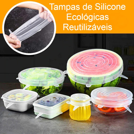 Tampas de Silicone Ecológicas Reutilizáveis - 6pcs